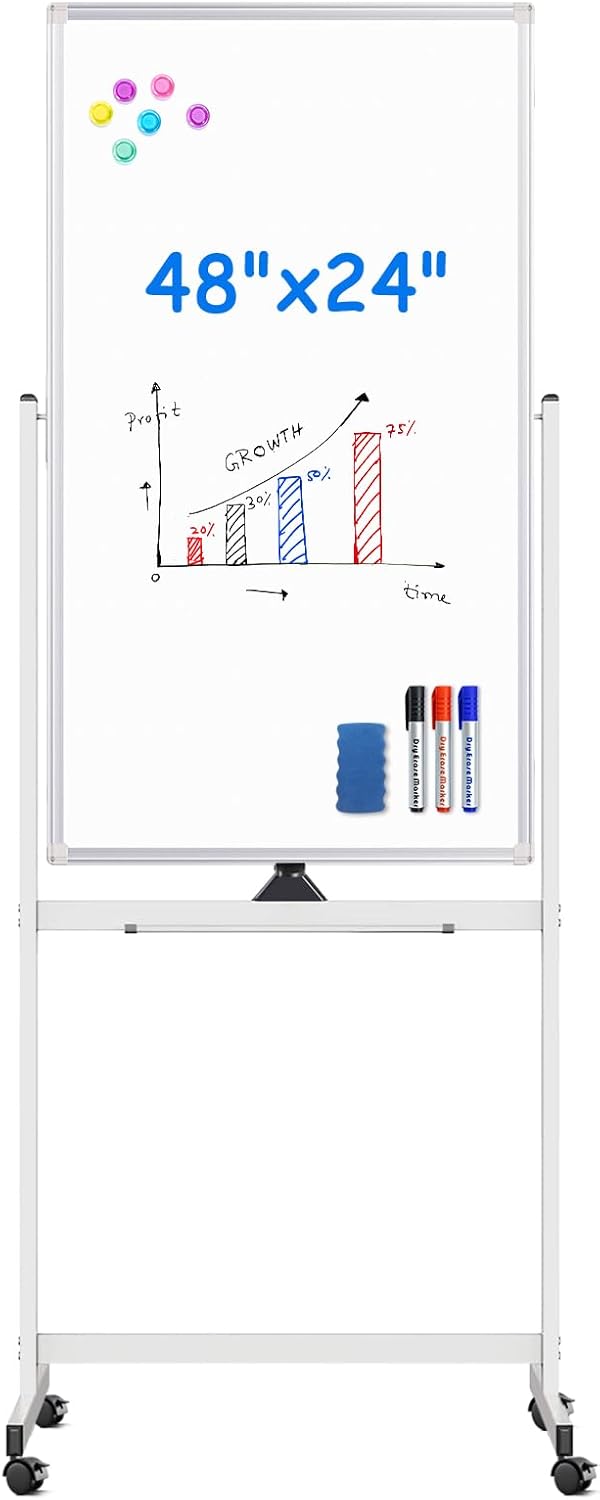 Magnetic Mobile White Board - Double Sided Dry Erase Board