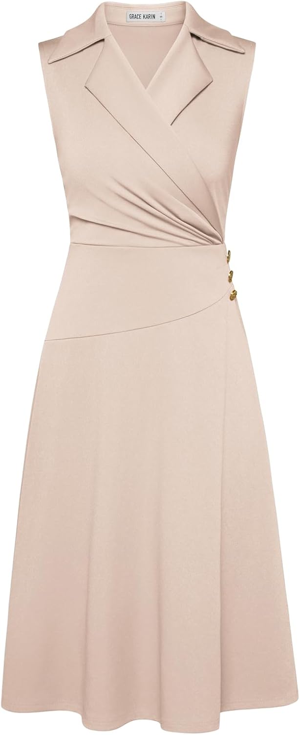 Notch Lapel Ruched Wrap V Neck Midi Dress for Women 2025
