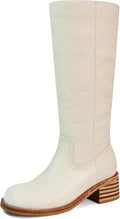 Women's Knee High Boots Square Toe Chunky Block Heel (Style 83M1)