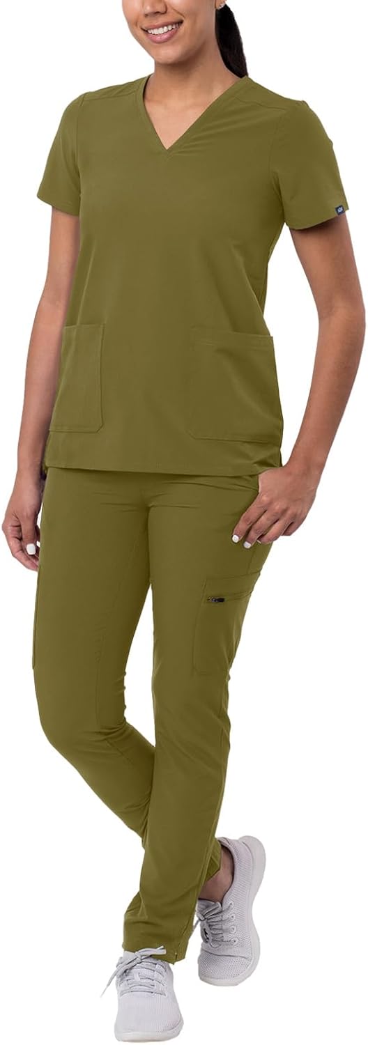 Adar Addition Go-Basic Scrub Set for Women - Slim V-Neck Style