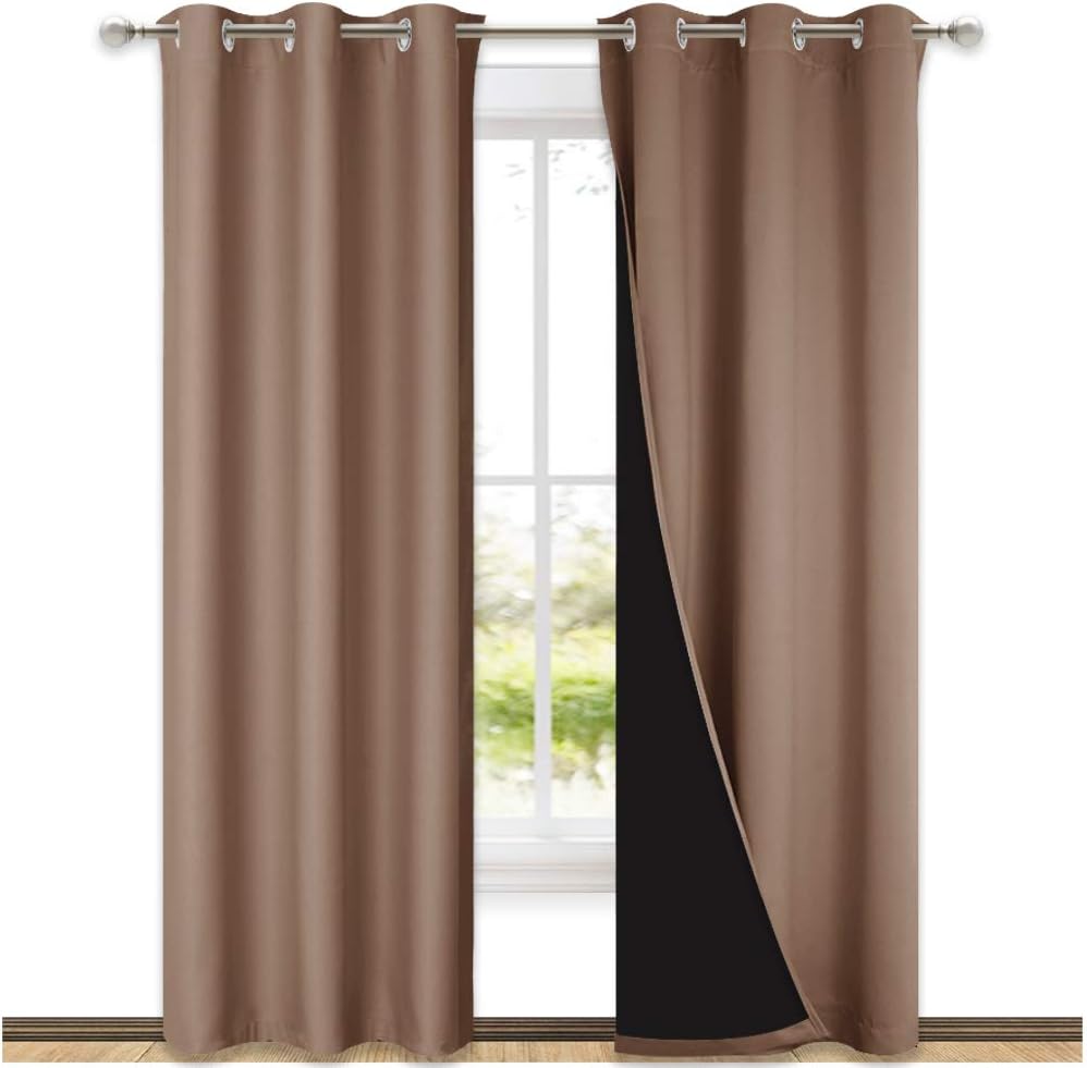 NICETOWN 100% Blackout Curtains for Patio Door, Cappuccino