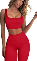FAFOFA Ribbed Workout Outfits for Women 2 Piece Seamless Set - Support
