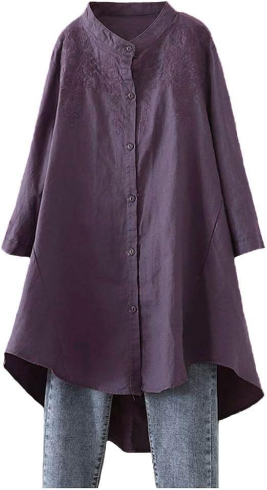 Minibee Women's Cotton Linen Shirt High Low Tunic Blouse Review