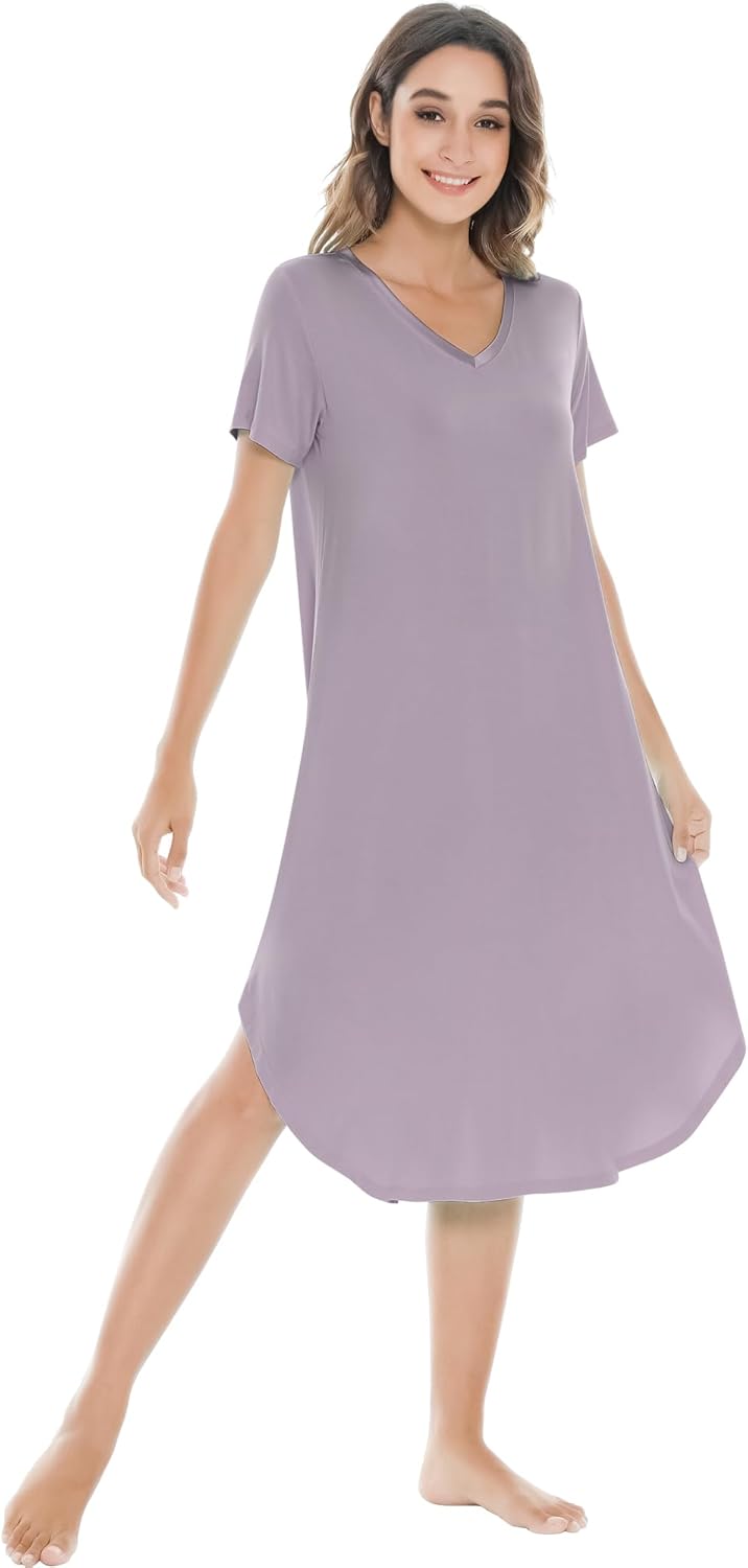 NACHILA Nightgowns for Women - Viscose Bamboo V Neck Cool Sleepwear