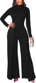 Women's Long Sleeve Round Neck Jumpsuit - Wide Leg Work & Clubwear