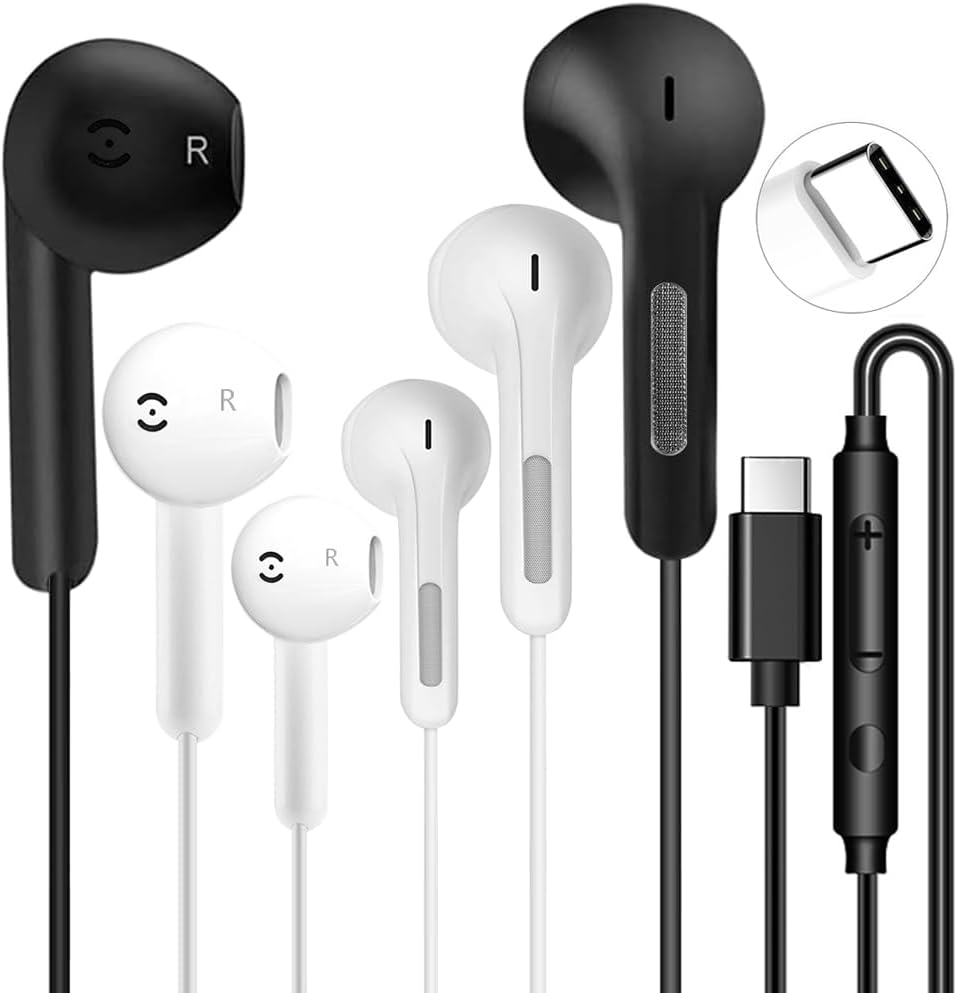 HiFi USB C Earbuds with Mic & Volume Control - 3 Pack