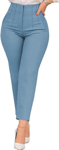 Womens Stretchy Dress Pants High Waisted Pleated Straight (Style 8YW6)