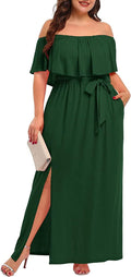 Plus Size Off The Shoulder Maxi Long Casual Beach Dress Pockets top