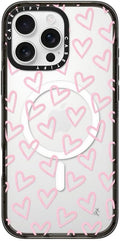 Impact Case for iPhone 16 Pro Max Hearts Light Pink Thin - Clear Black