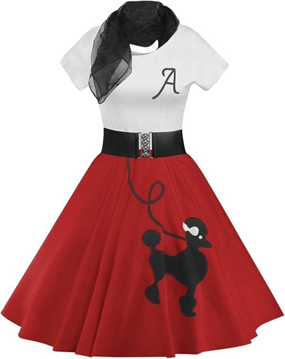 ZEZCLO Women's Retro Poodle Print Skater Dress for Parties