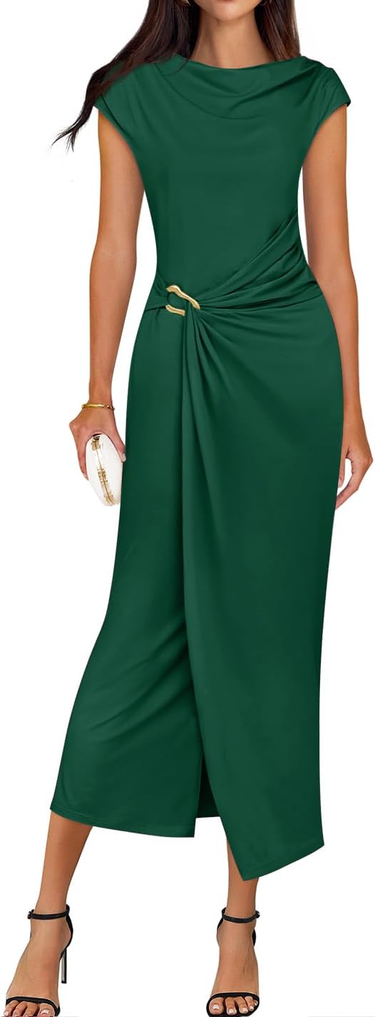 Elegant Bodycon Midi Dress with Cap Sleeves for Summer Style