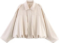 Womens Faux Suede Bomber Jacket Casual Lightweight Batwing Oversized
