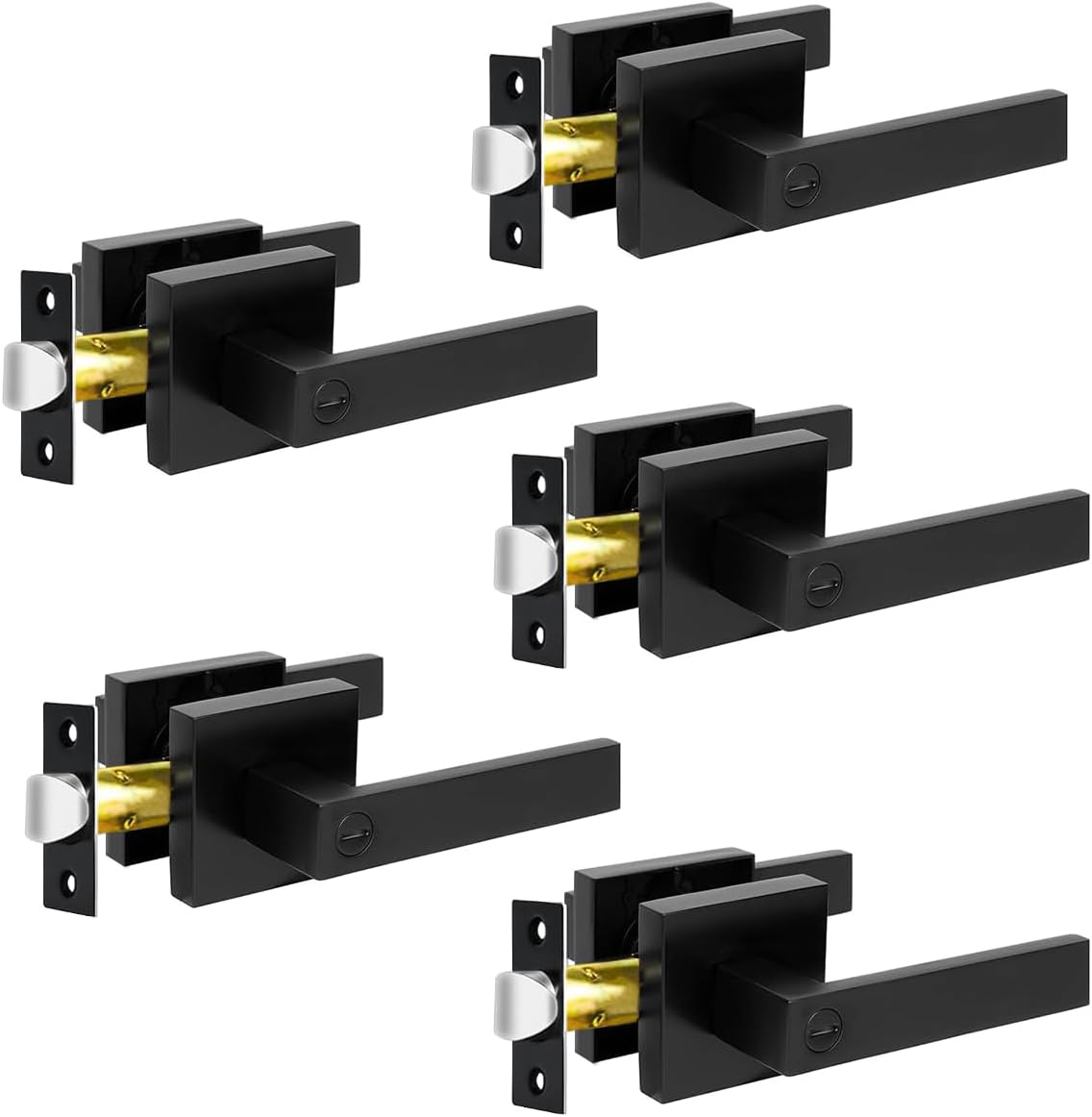 KAMOTA Privacy Door Levers 5 Pack Matte Black Door Handles