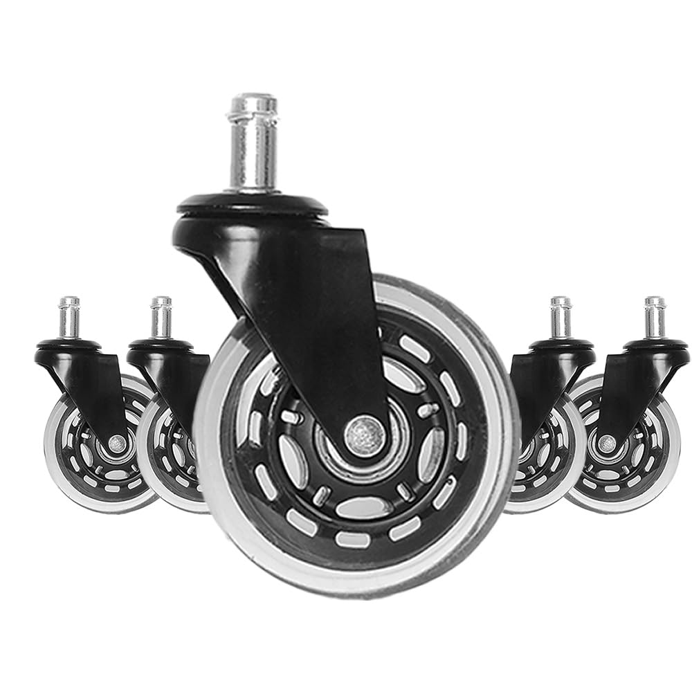 Quiet Heavy Duty Universal 3 Inch Office Chair Wheels Set, Hardwood & Carpet Safe - Pack of 5