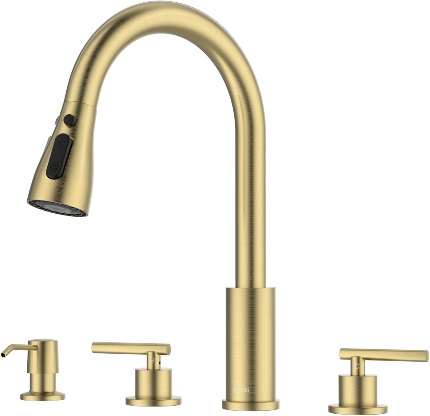 APPASO 4 Hole Kitchen Faucet with Pull Down Sprayer and Soap Dispenser