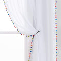 Treatmentex White Linen Sheer Curtains with Colorful Pompoms