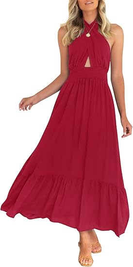 ZESICA Women's Summer Crossover Halter Neck Maxi Dress Review