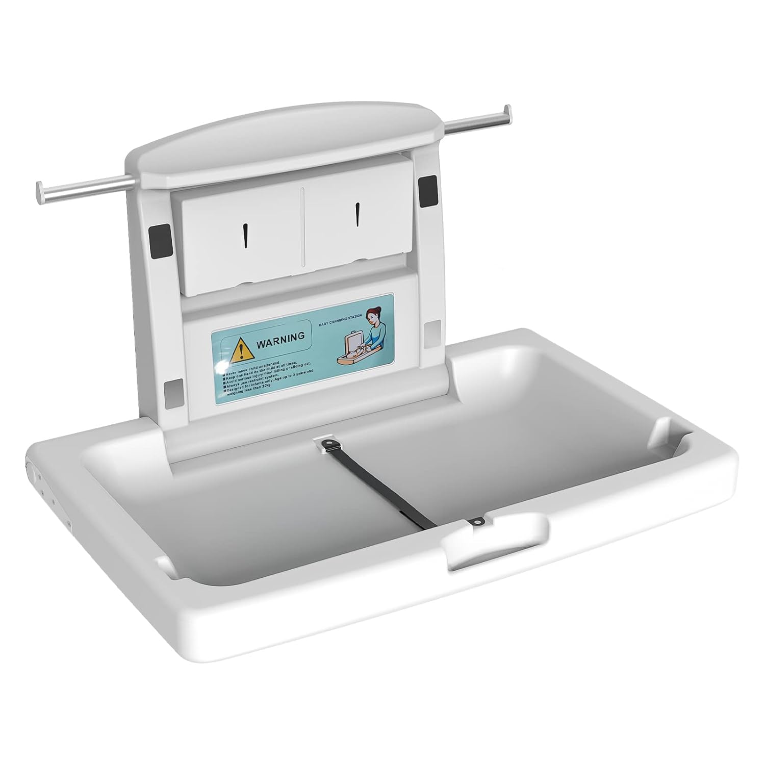 Baby Changing Station Wall Mounted with Safety Strap and Storage