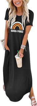 Women's Summer Loose Short Sleeve Split Maxi Dress - Beach Ready