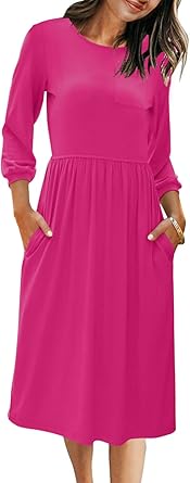 MEROKEETY Women's Striped High Waist Midi Dress with Pockets