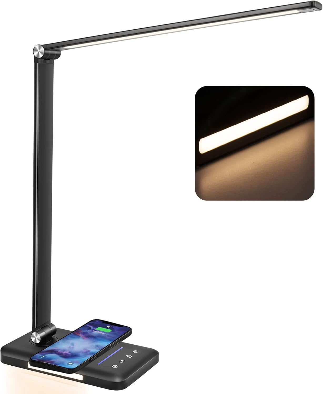 LED Desk Lamp with Night Light and Fast Wireless Charger