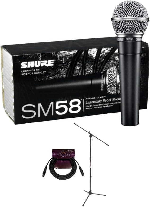 Shure Cardioid Dynamic Vocal Microphone Bundle with Stand & Cable