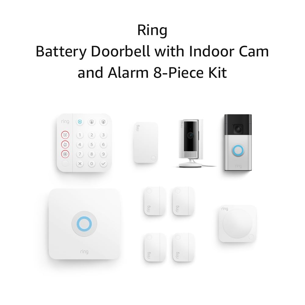 Ring Battery Doorbell & Indoor Cam Combo with Alarm - 8-Piece Set