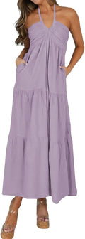Women's Halter Tie Tiered Vacation Maxi Dress - Comfortable Fit