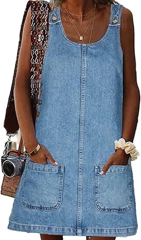 Stylish Sleeveless Casual Denim Dress for Women with Pockets