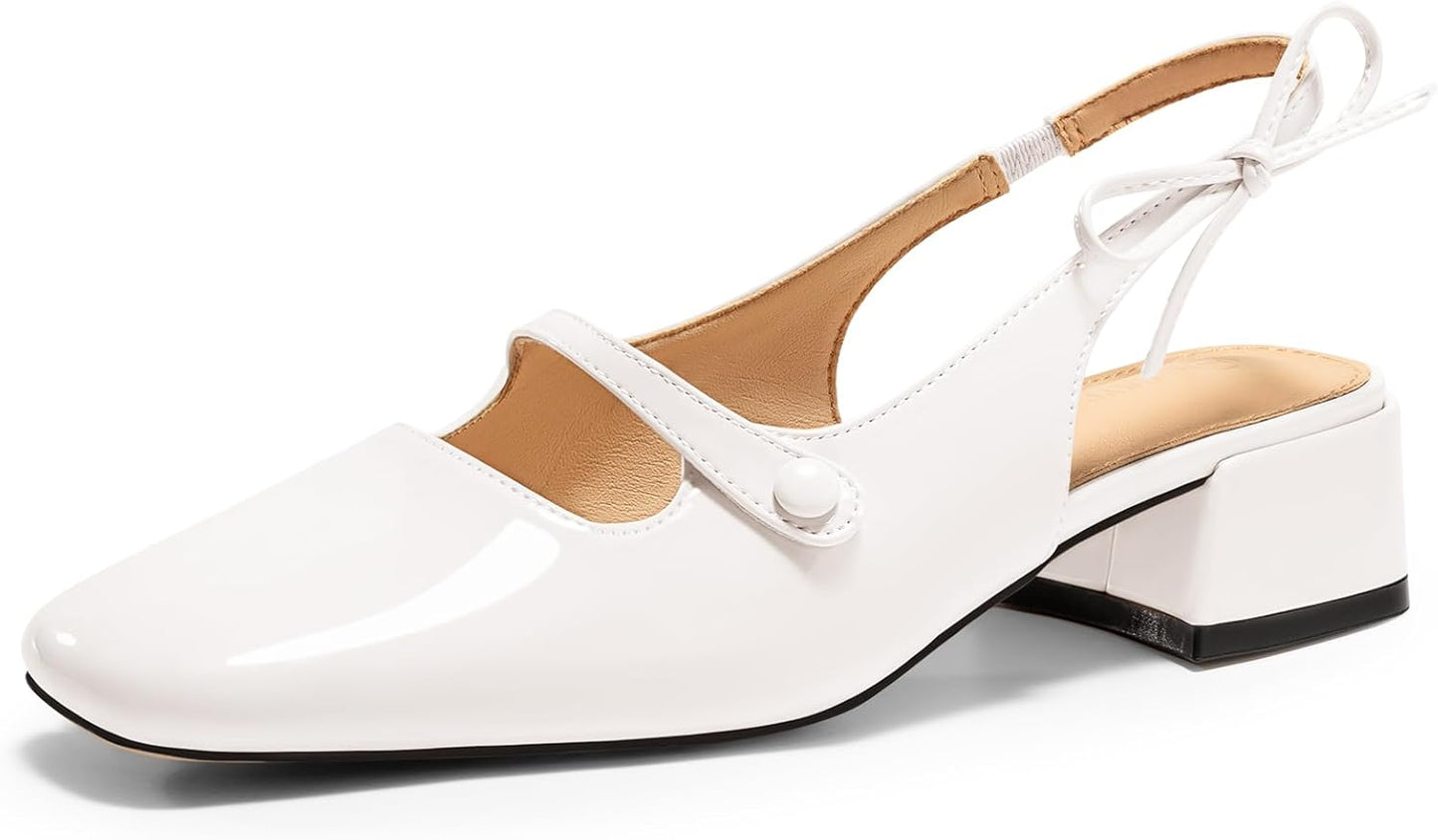 Coutgo Womens Mary Jane Shoes Slingback Chunky Low Heels