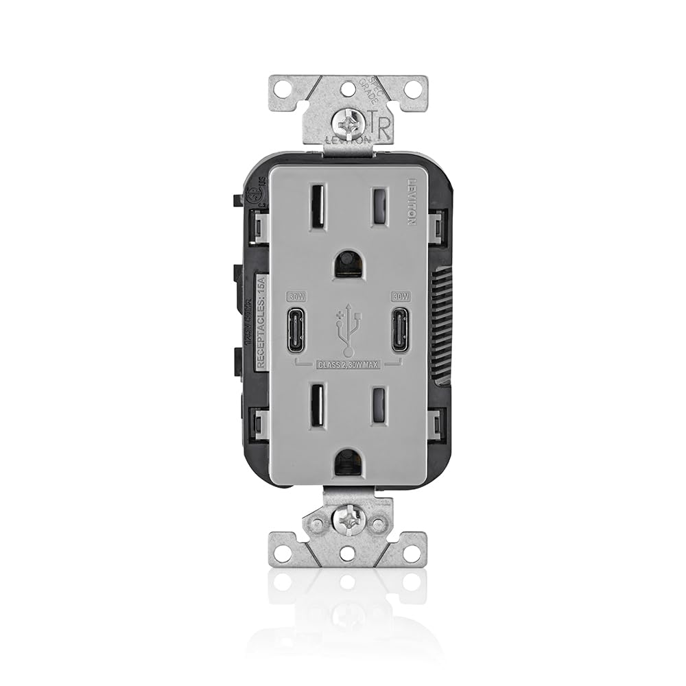 Leviton T5635-G USB Dual Type-C In-Wall Charger for Fast Charging