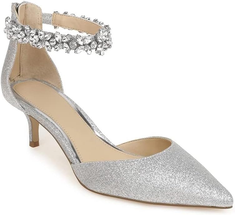 Women's Wedding Rhinestones Low Kitten Heels Pumps for Bridal