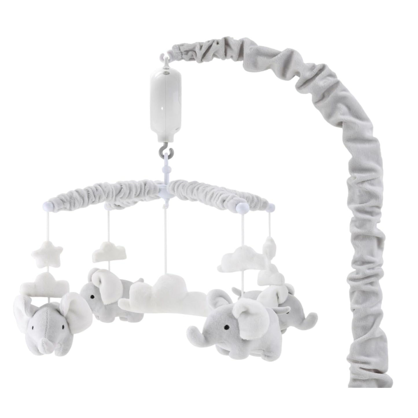 Soft Grey Musical Baby Crib Mobile with Adorable Elephants