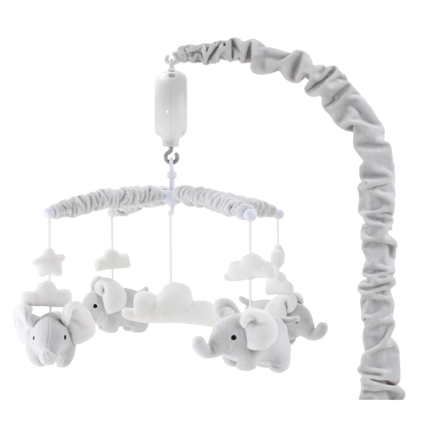 Soft Grey Musical Baby Crib Mobile with Adorable Elephants