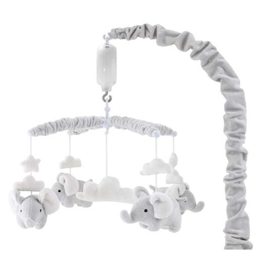 Soft Grey Musical Baby Crib Mobile with Adorable Elephants