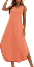 Women's Summer Casual Loose Sundress Maxi - V Neck Split Maxi