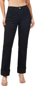 Roswear Womens Straight Leg Jeans High Waisted Boyfriend Style