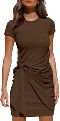 LILLUSORY Women's Casual Short Sleeve Wrap Bodycon Ruched Tie Waist