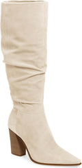 Knee High Pointed Toe Chunky Heel Boots - Wide Calf Friendly jeans