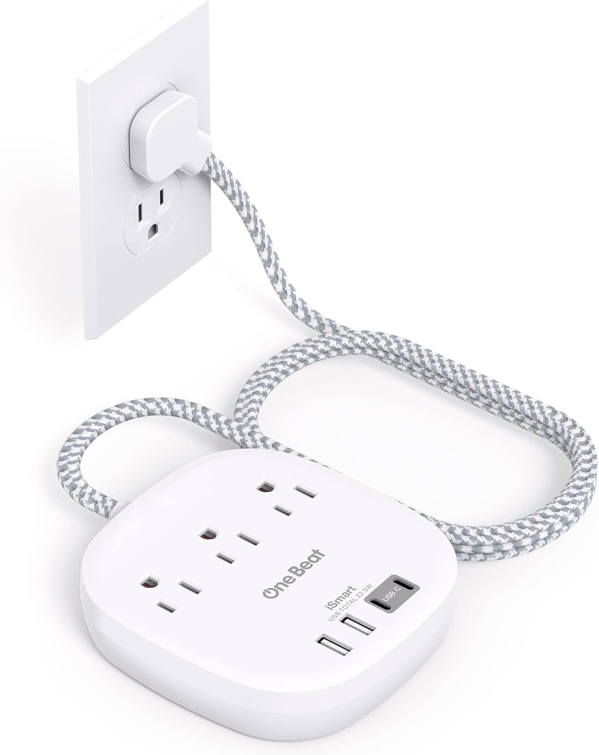 Compact Power Hub: 3 Outlets 4 USB Ports for Easy Charging