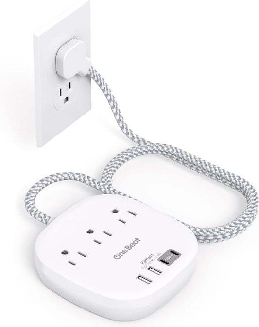Compact Power Hub: 3 Outlets 4 USB Ports for Easy Charging