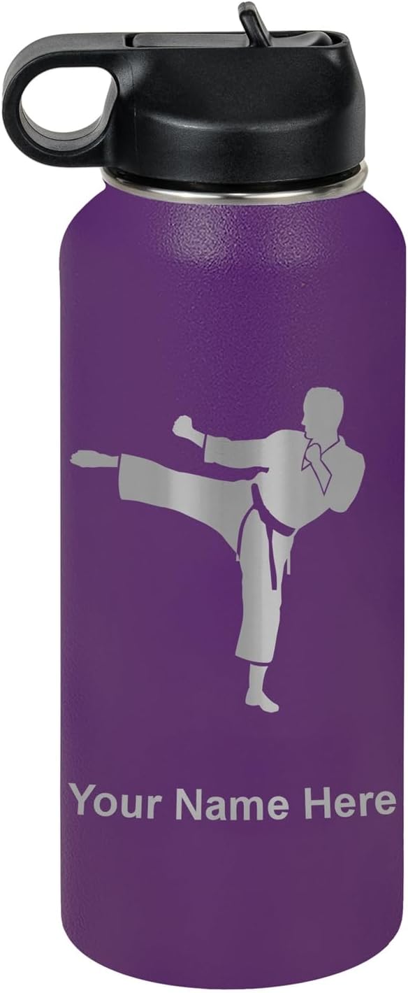 Personalized Water Bottle with Karate Man Design - 32oz Insulated