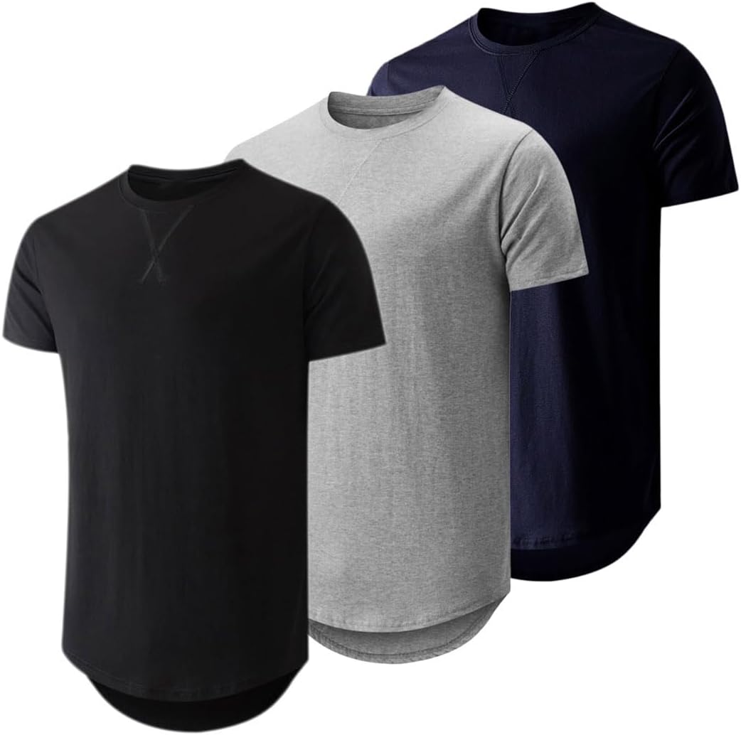 JMIERR Mens 3 Pack Cotton Hipster Longline Crewneck T-Shirt