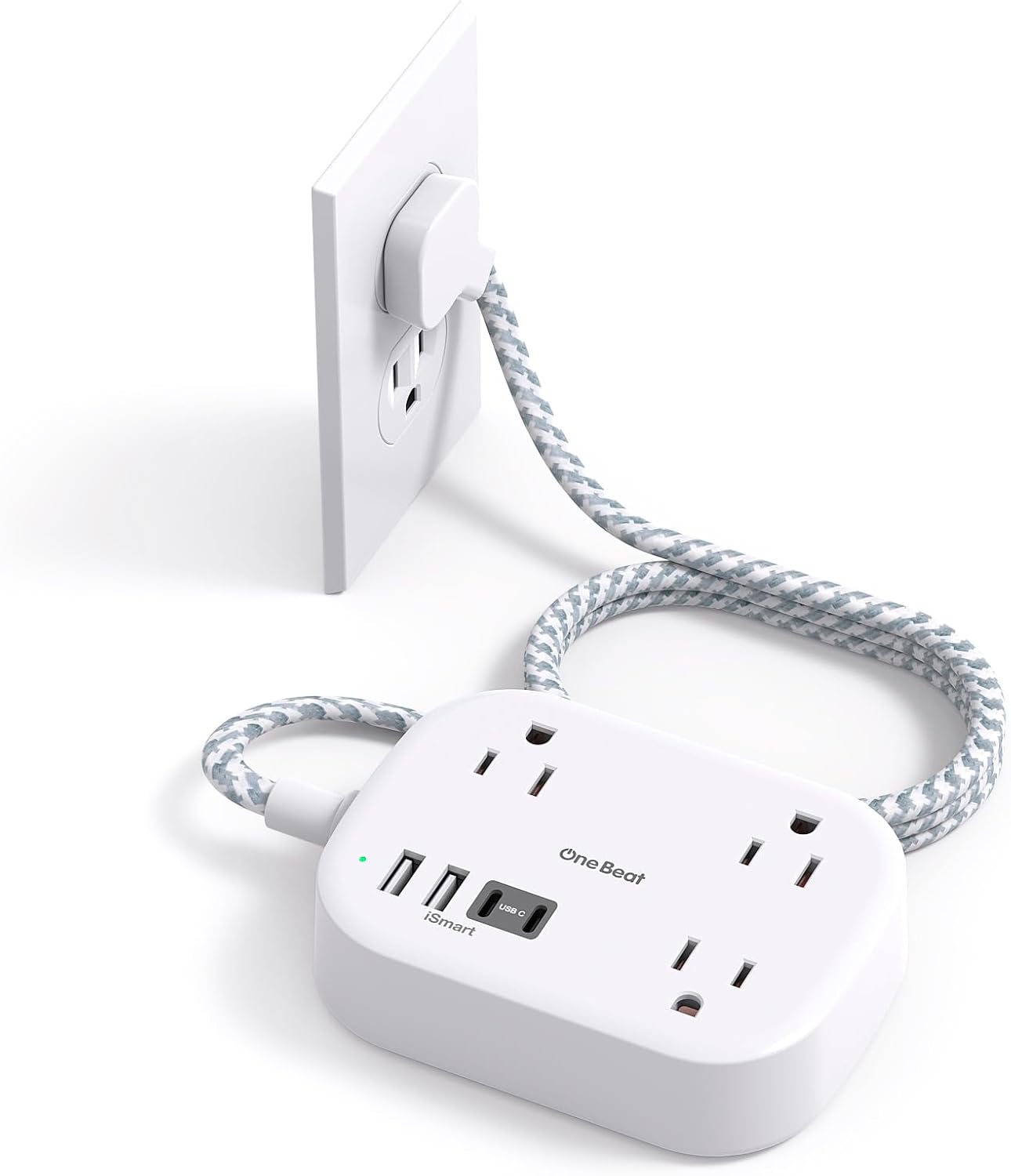 Portable Power Strip: 3 Outlets, 4 USB Ports, 5ft Cord
