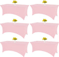 6 Pack Table Cloth 6ft Pink Spandex Fitted Tablecloths for Rectangle