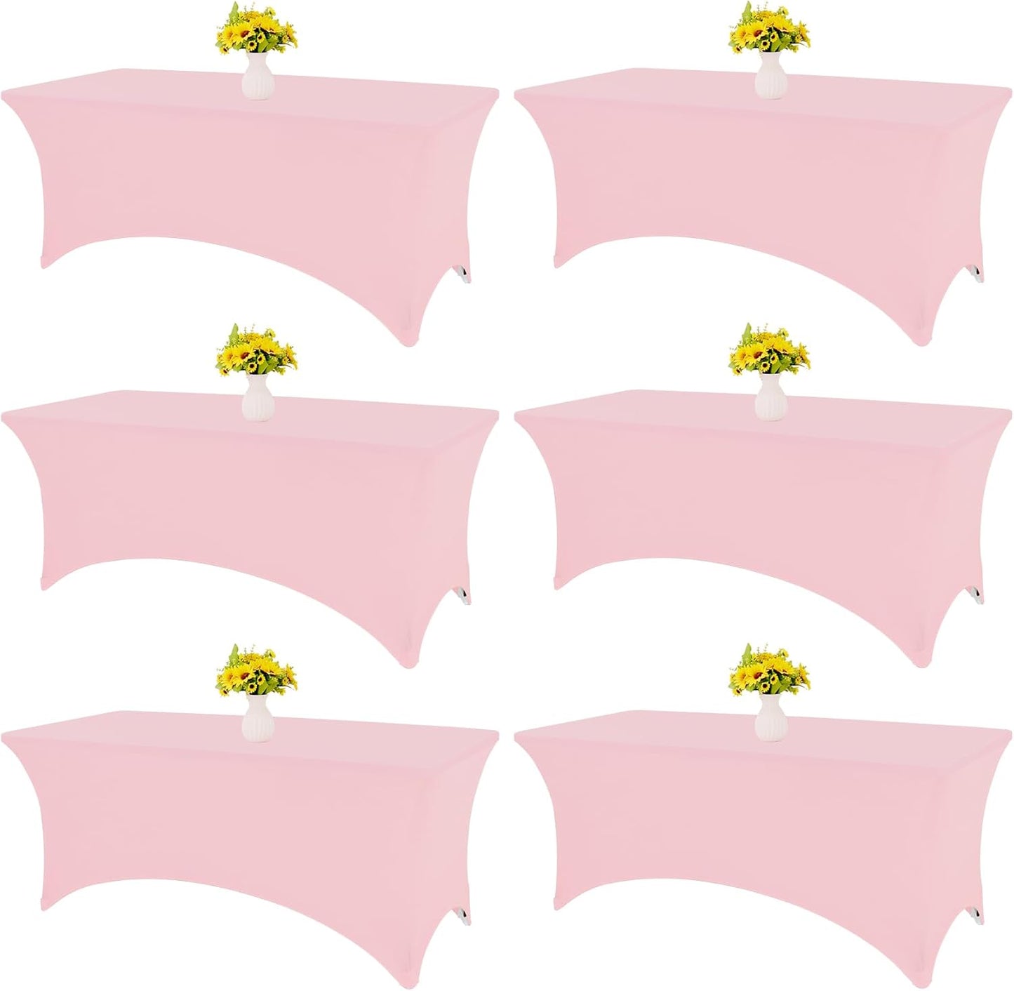 6 Pack Pink Spandex Tablecloths for Rectangle Folding Tables