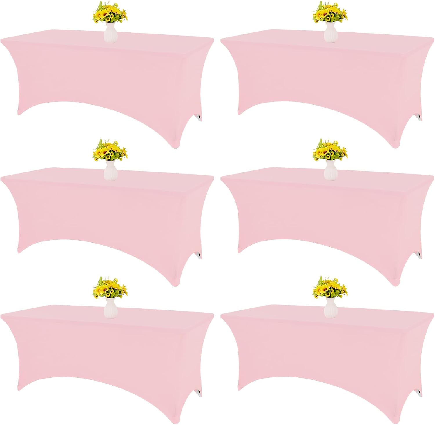 6 Pack Pink Spandex Tablecloths for Rectangle Tables - 8ft