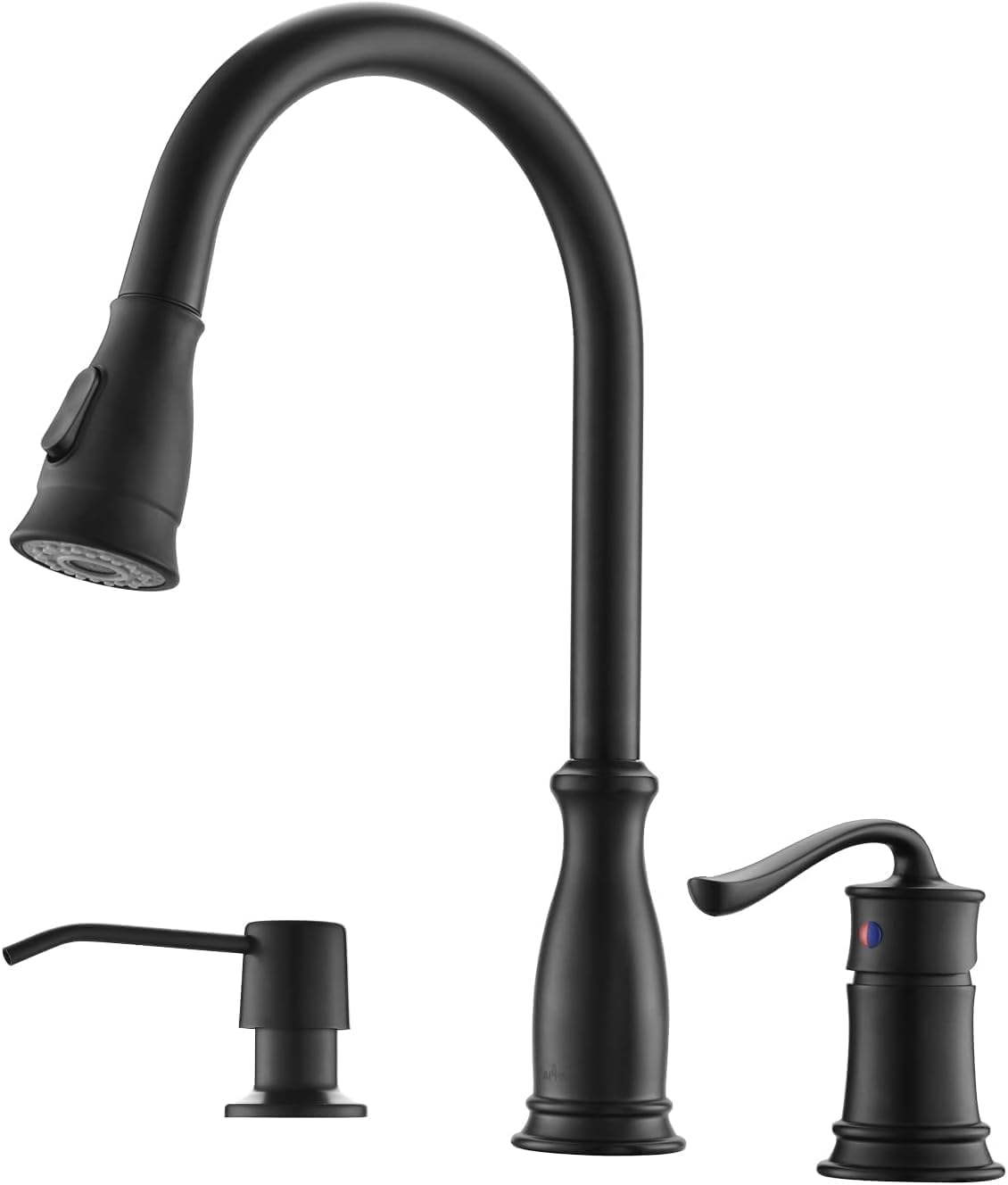3 Hole Kitchen Faucet with Pull Down Sprayer in Matte Black