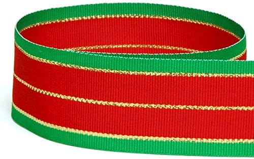 7/8in Emerald Green, Red, Gold Holiday Grosgrain Ribbon - 100 Yards