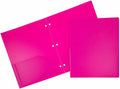 Heavy Duty Plastic 3 Hole Punch Pocket Folders - Fuchsia Pink 48-Pack